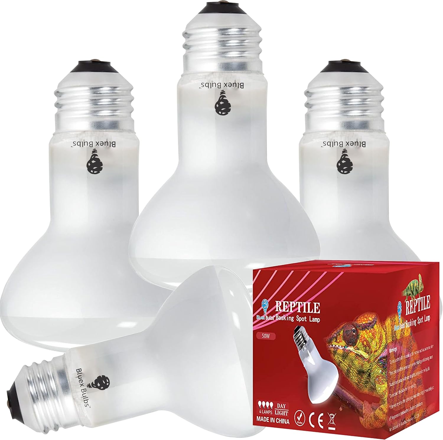 Bluex Bulbs 50 Watt Basking Light for Reptile 4 pack packaging front view