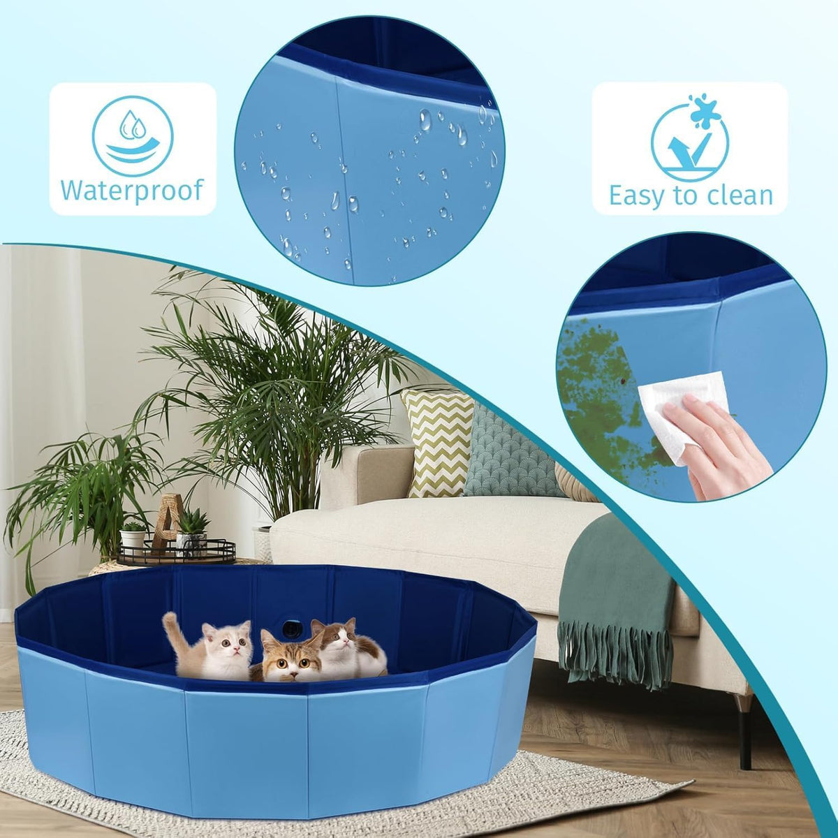 Thirty-two inch diameter kitten delivery pool placed indoors.