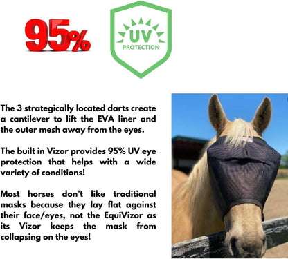 EquiVizor horse fly mask worn on a horse in a field