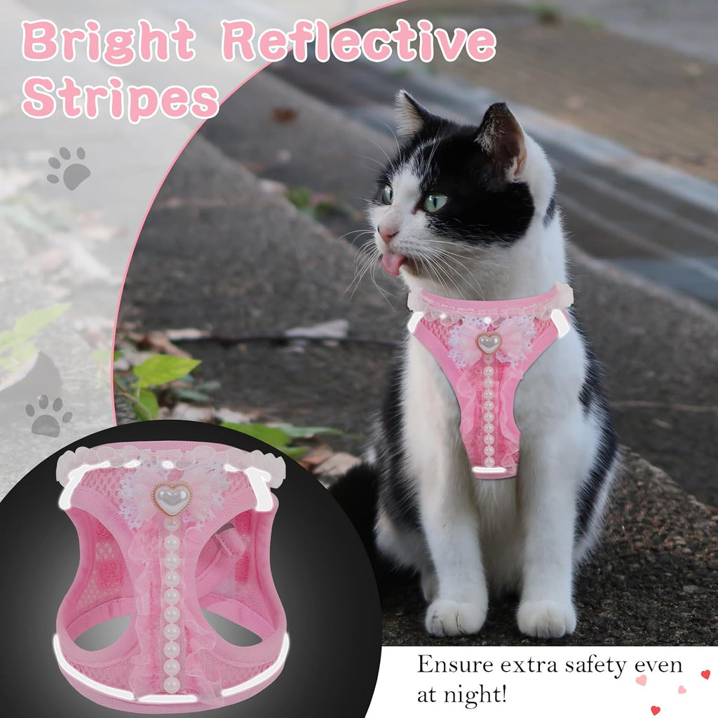 Pink extra small cat harness and leash set full packaging presentation