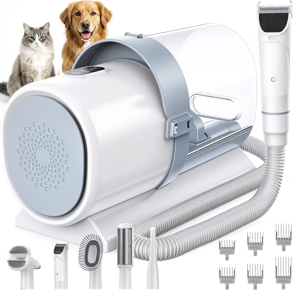 Newbulig Pet Grooming Vacuum Kit front view showing the main vacuum unit and professional tools.