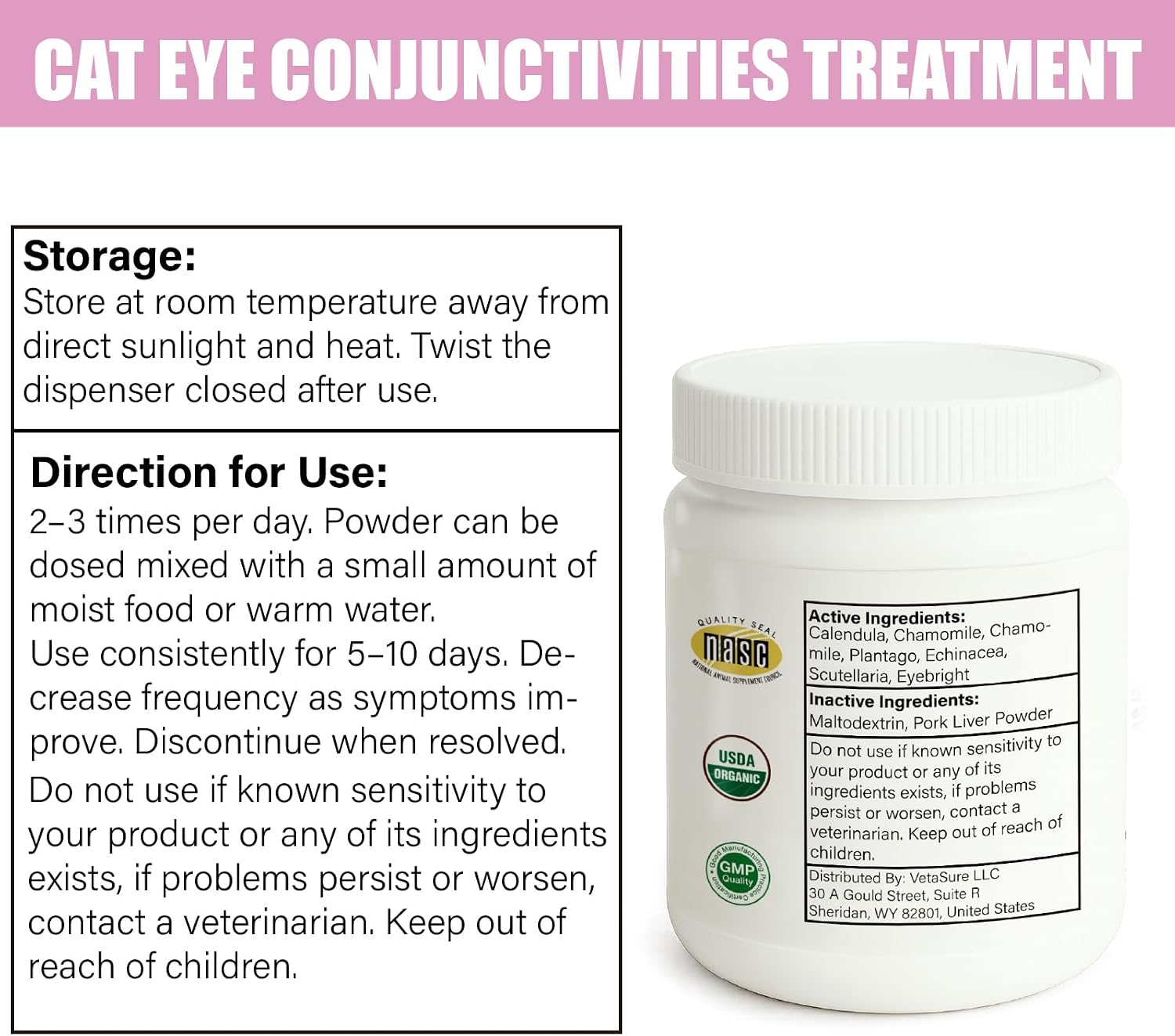 Authentic pet conjunctivitis remedy jar highlighting the hundred gram size