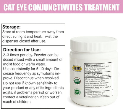 Authentic pet conjunctivitis remedy jar highlighting the hundred gram size