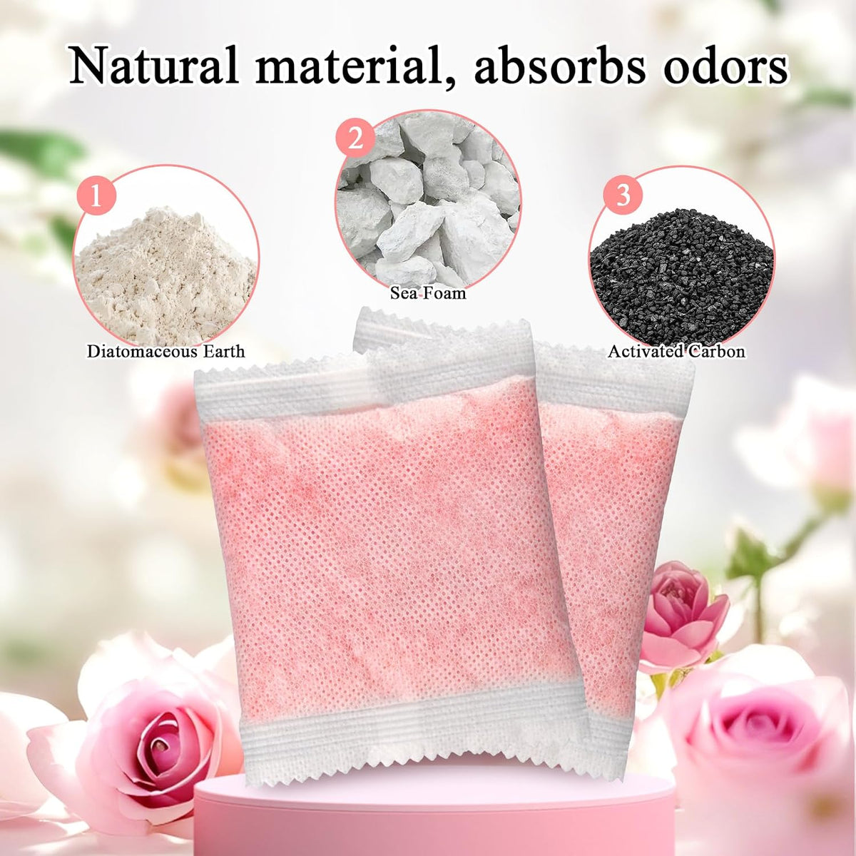 Natural cat litter deodorizer pouches containing activated carbon for odor control