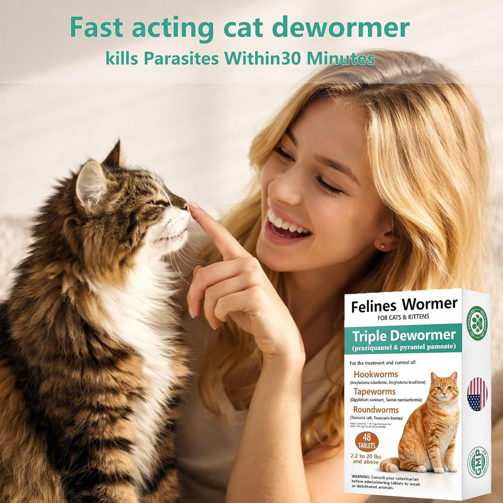 Safe oral dewormer pills for kittens and adult cats formulated with veterinary ingredients