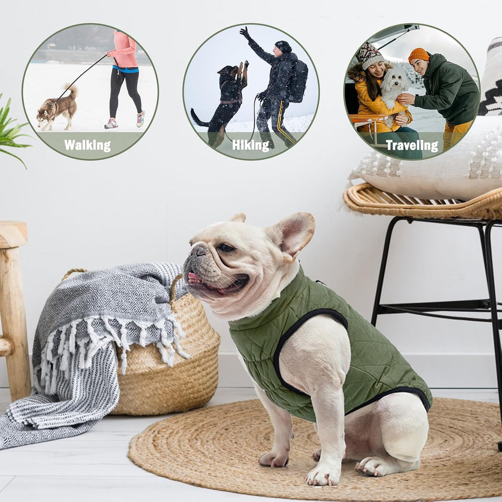 Interior double-sided shaker fleece lining of dog jacket