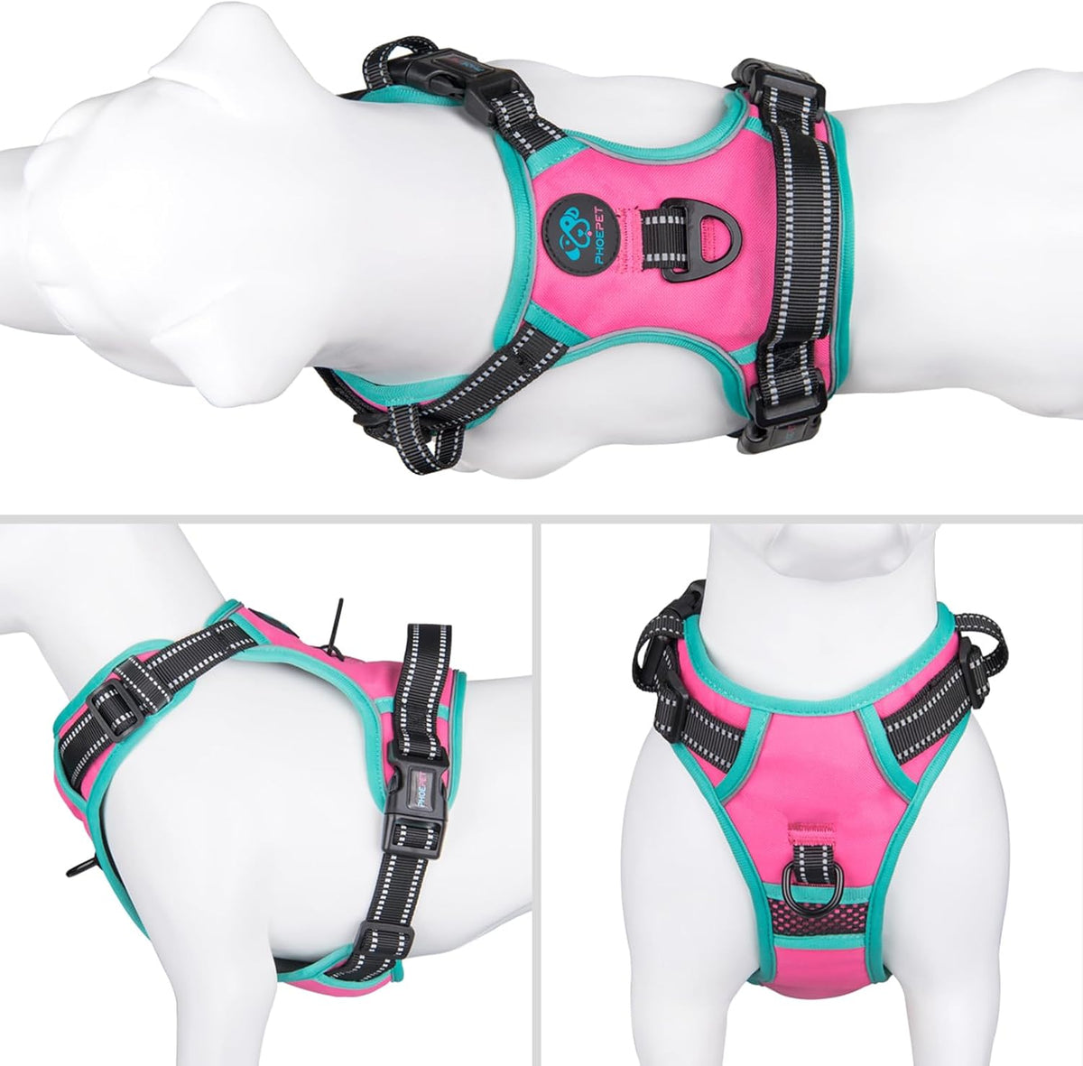 Phoepet reflective dog harness showing 3M material