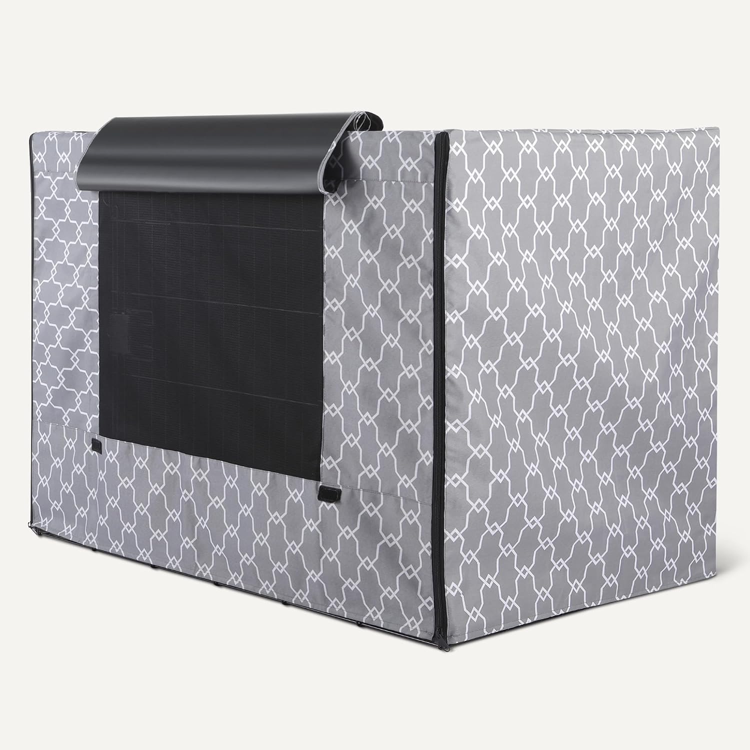 Durable recycled polyester pet cage cover close up on zippers