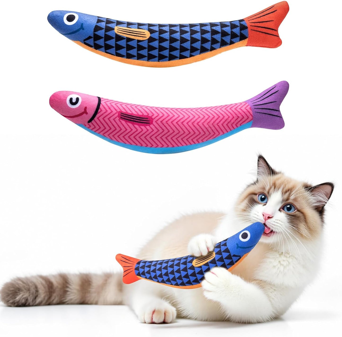 PetBusy catnip and silvervine fish kicker cat toy front view premium pet supplies.