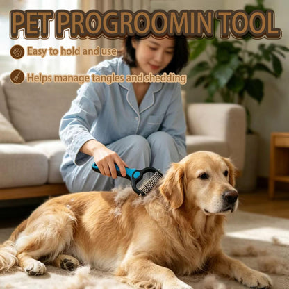 Double sided dematting comb for dogs and cats with ergonomic non slip handle