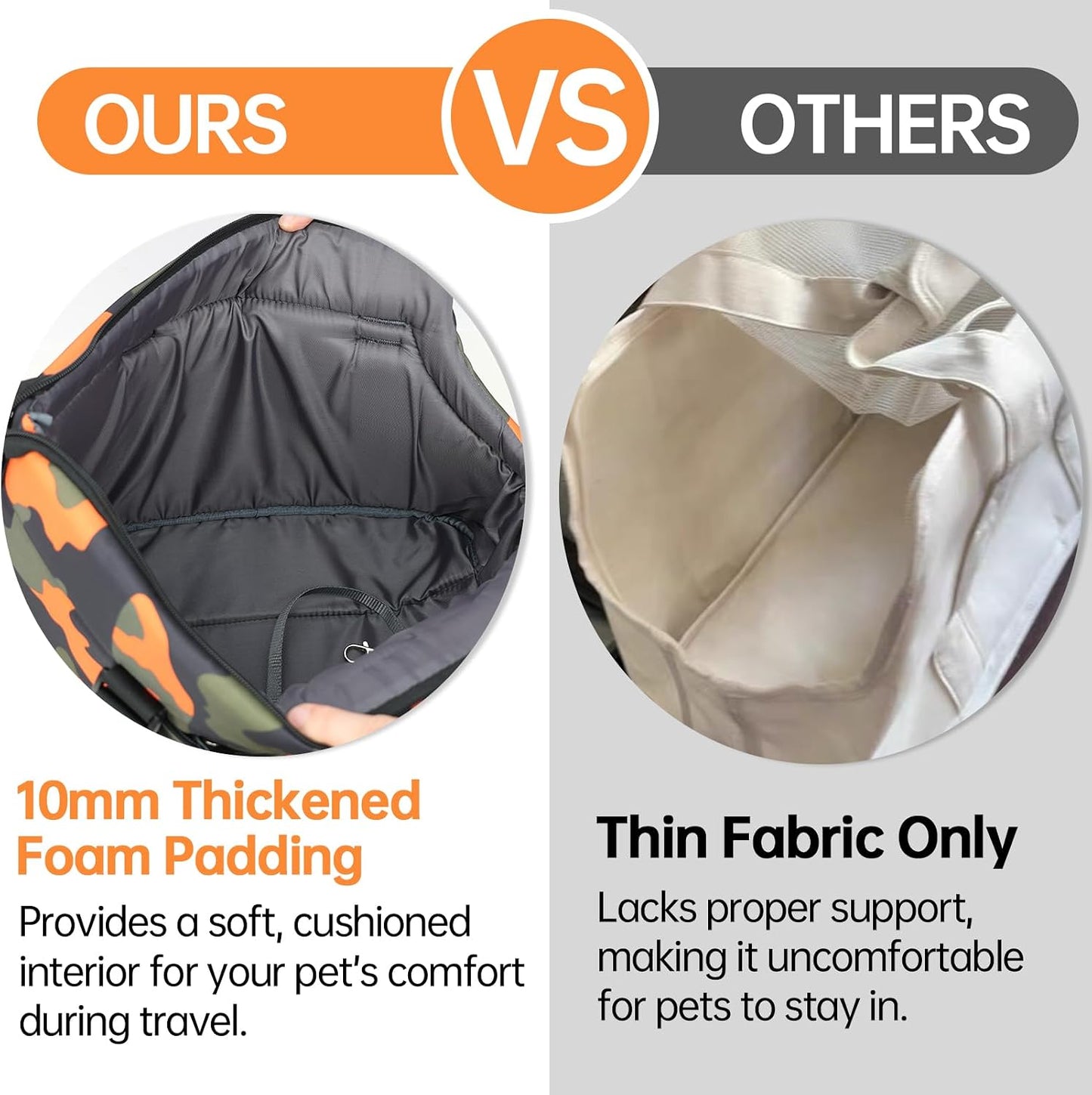 Deltamann camouflage orange pet bag with adjustable shoulder straps