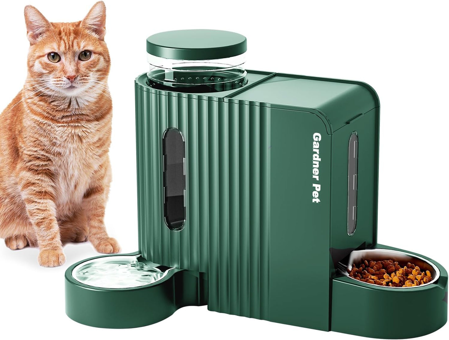 Gardner Pet BPA-free automatic food and water dispenser set for small and medium pets.
