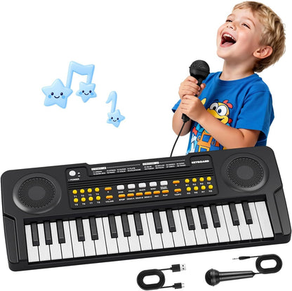 MusicForset Upgraded Kids Piano Keyboard front view showing the 37 keys and control panel layout.