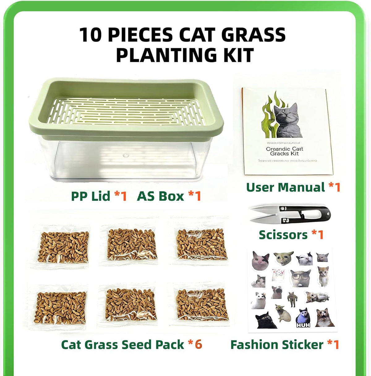 Step-by-step instructions illustration for setting up the water-based feline grass system.
