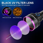 Anygo 30 Watt rechargeable black light showing multi layer filter lens assembly