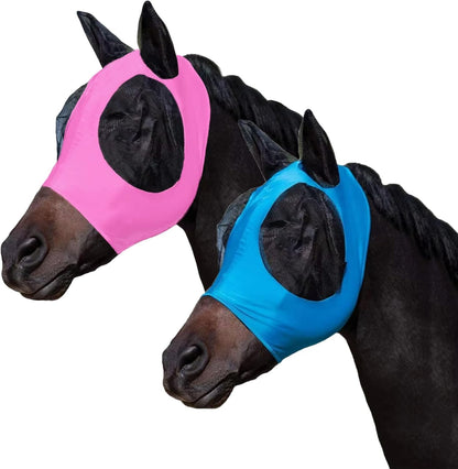 FOXLVDA Horse Fly Mask with Ears Set of 2, Fashionable and Breathable Stretch Fabric with UV & Sun Protection for Average Size Horses (Blue/Red, Large) - Image 9