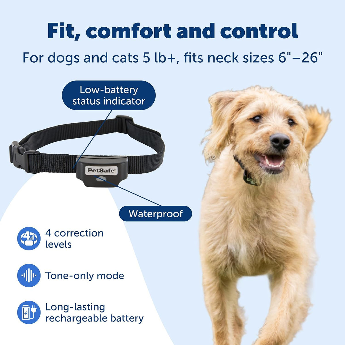 Close up of PetSafe rechargeable receiver showing the correction adjustment button
