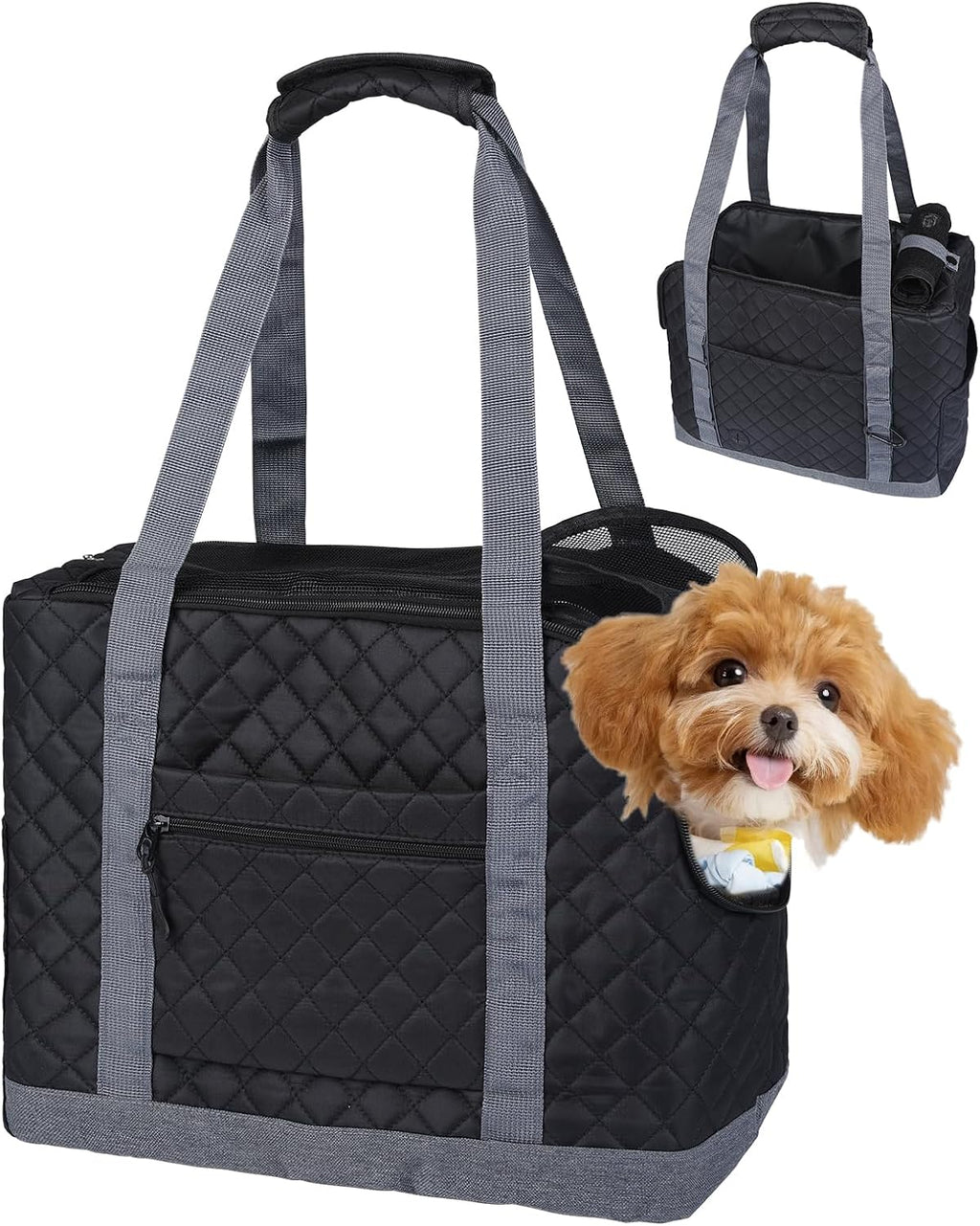 Small pet travel carrier on luggage handle
