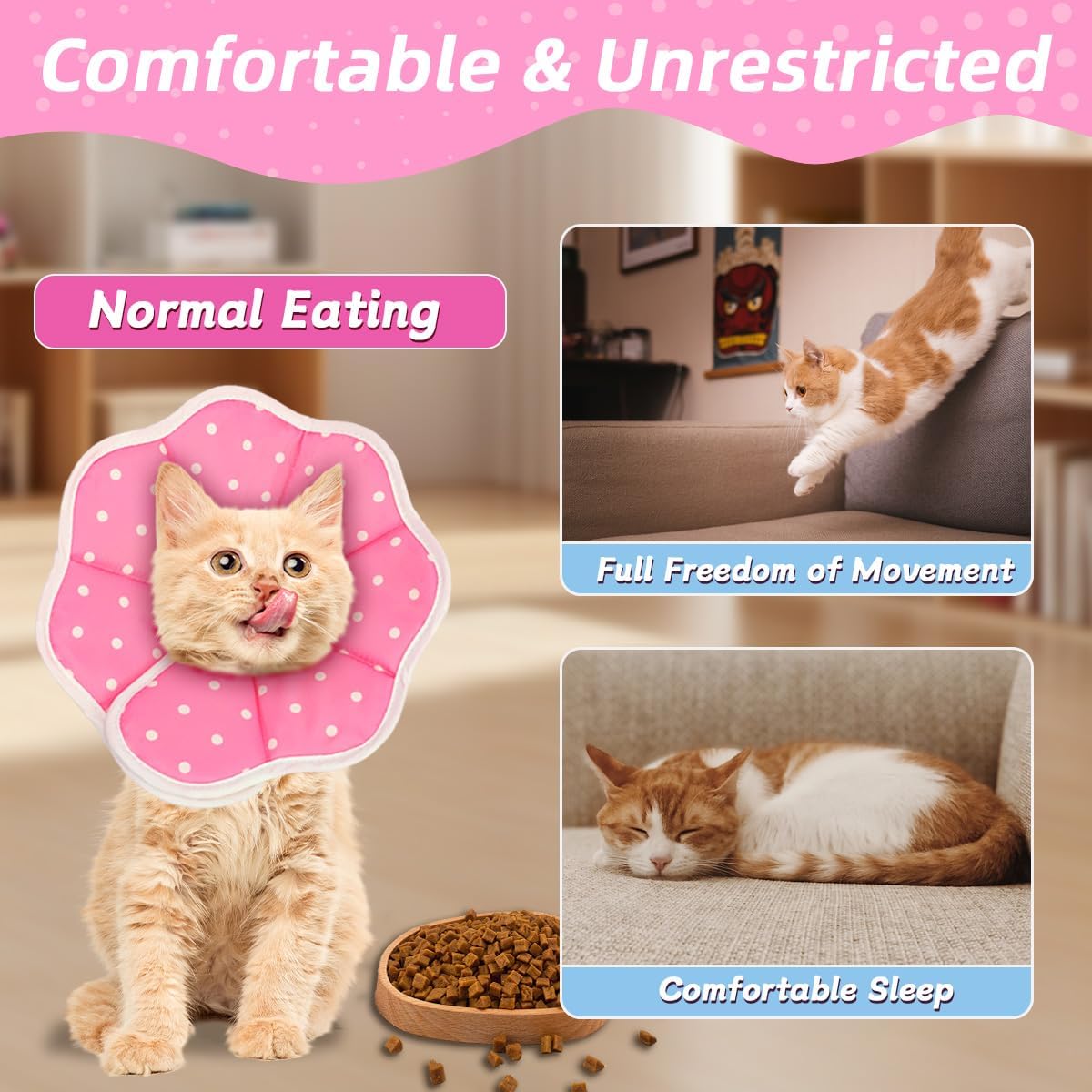 Adjustable pink pet recovery donut collar flat layout displaying the premium stitching