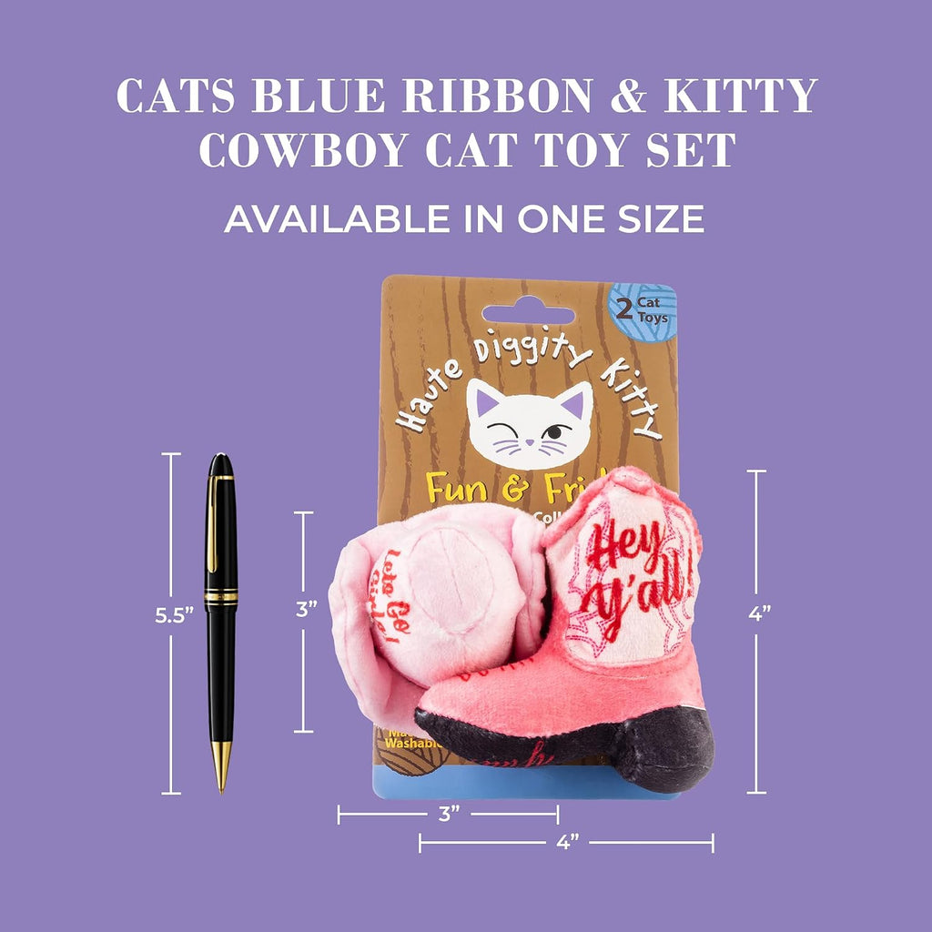 Haute Diggity Kitty pink cowboy boot plush cat toys close up view
