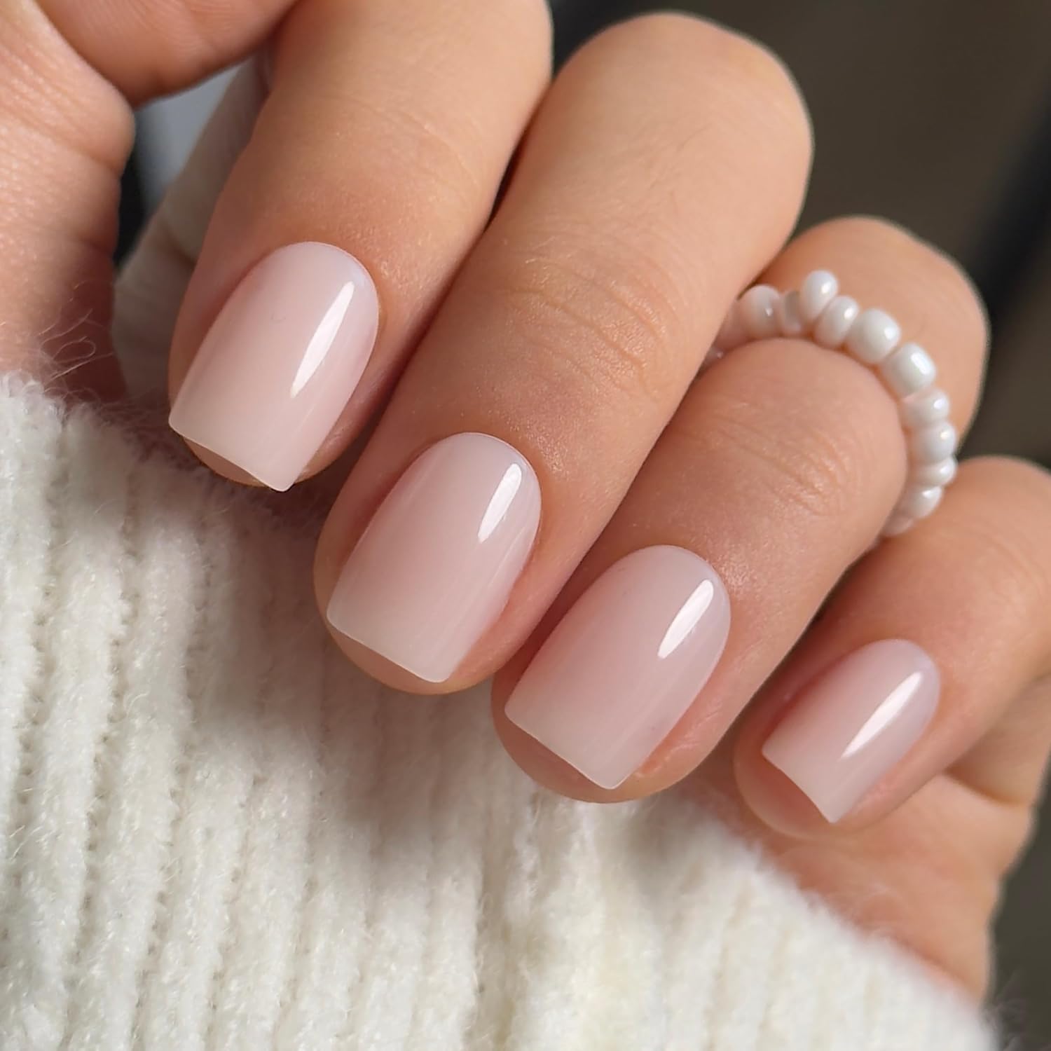 CurvLife soft gel short square nude pink press on nails front view