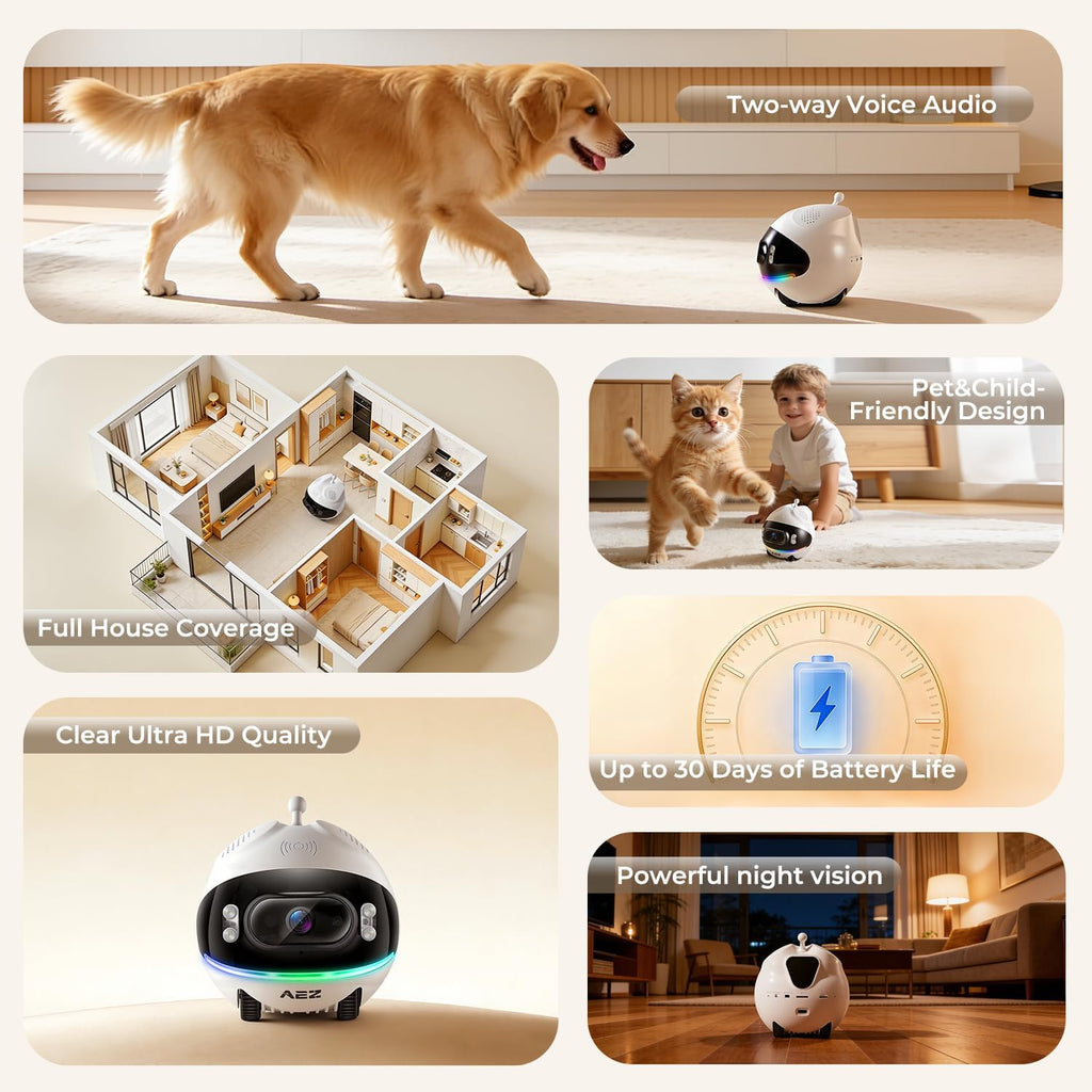 Aez indoor movable security camera for pet monitoring