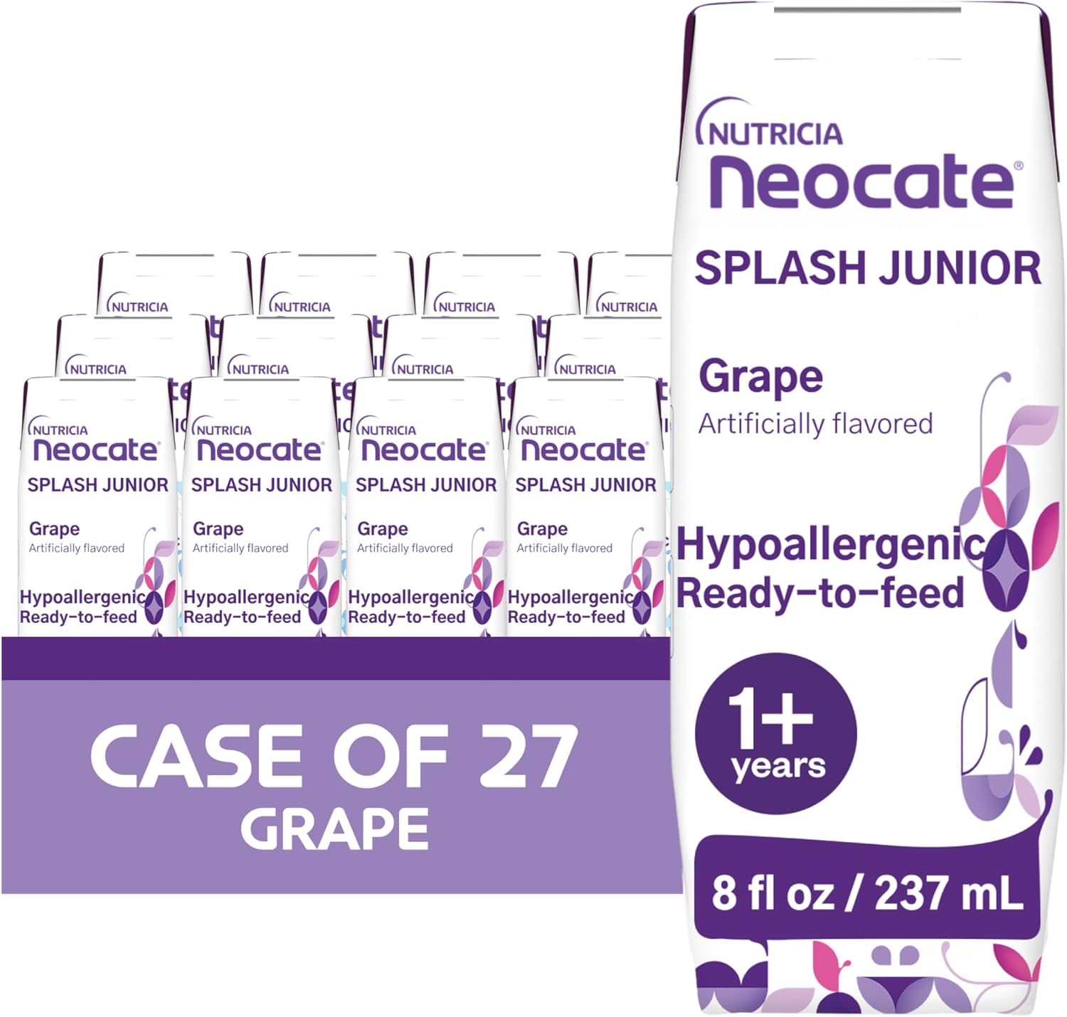 Neocate Splash Junior grape hypoallergenic formula case front view