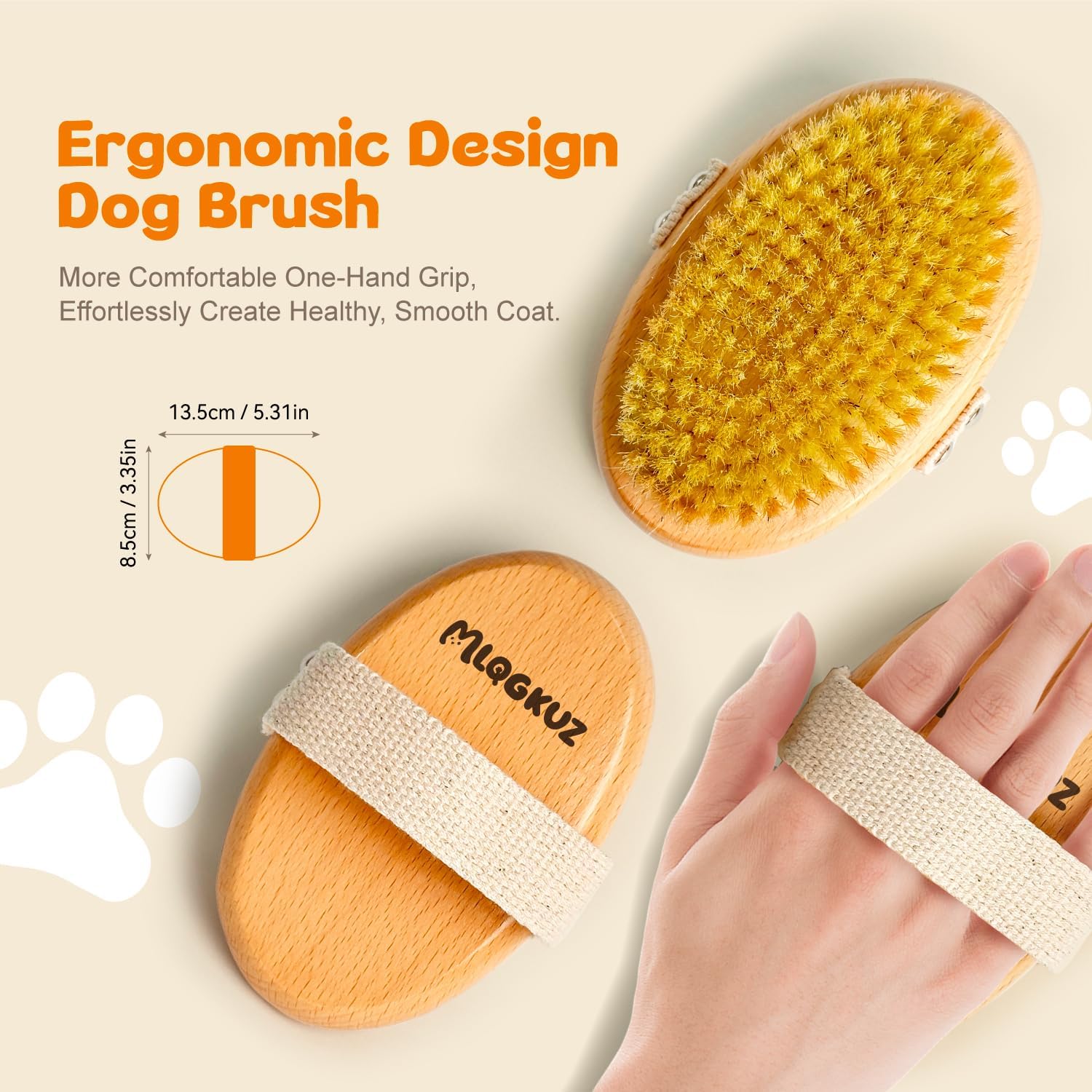 Ergonomic wooden pet grooming brush for short haired dogs and cats