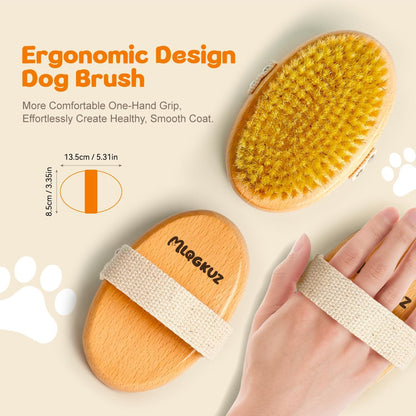 Ergonomic wooden pet grooming brush for short haired dogs and cats