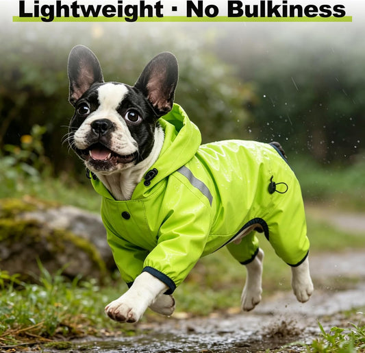 Lime green ultralight urban quick layer dog jacket side view showcasing reflective stripes