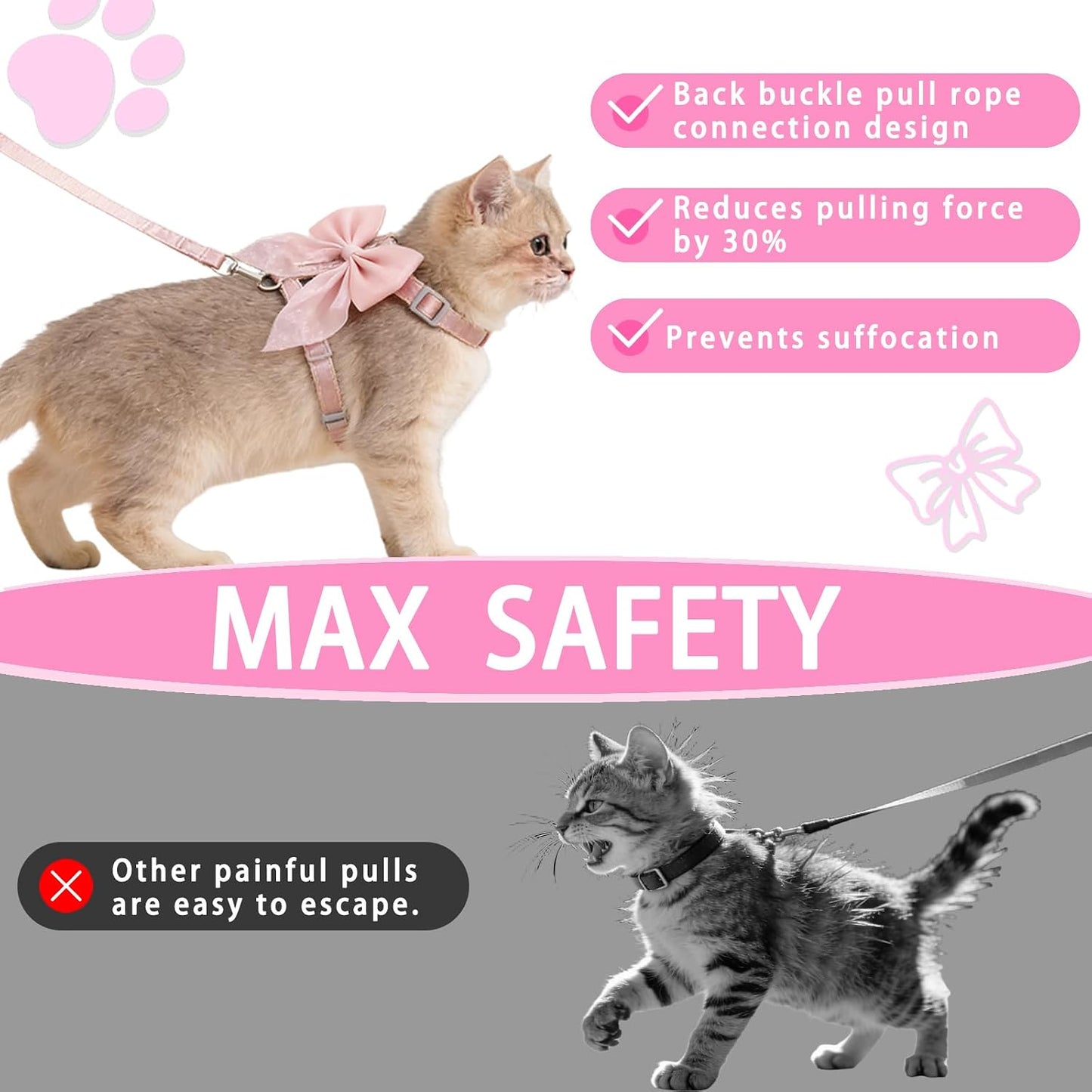 Breathable nylon cat harness set designed for safe outdoor walking and travel training.