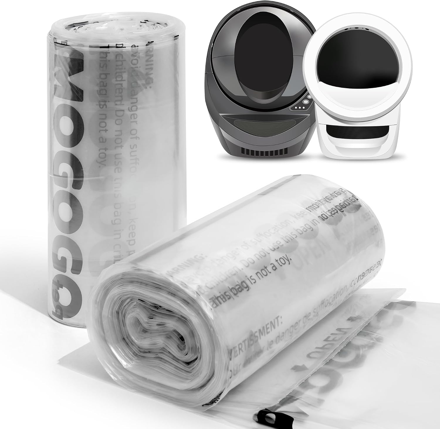 AMOGOGOPET transparent waste bags for automatic litter boxes front view
