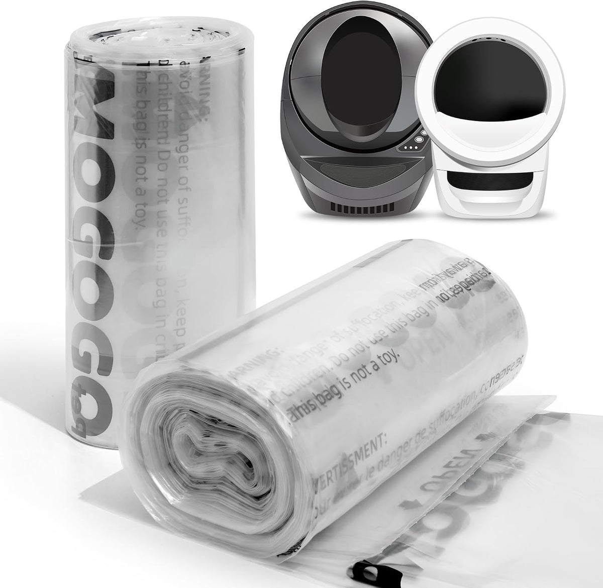 AMOGOGOPET transparent waste bags for automatic litter boxes front view