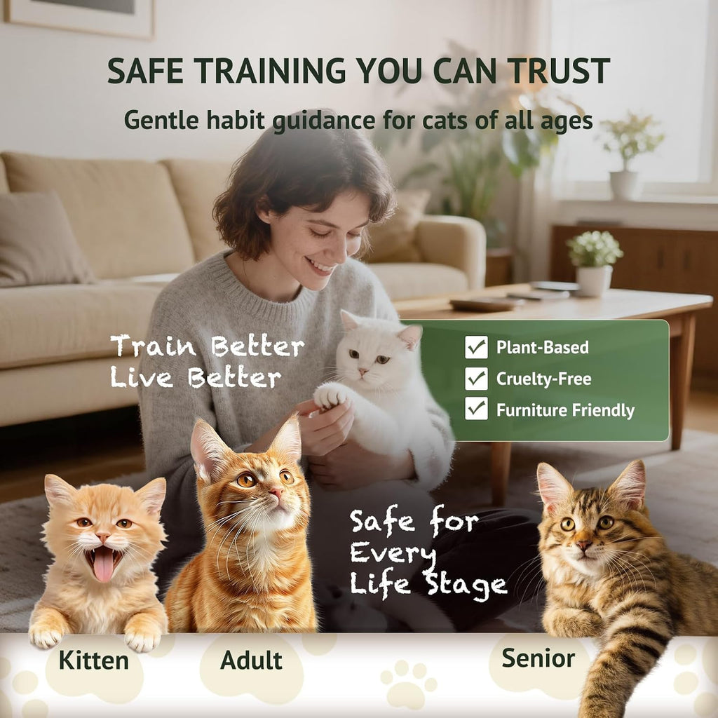 Natural plant-based ingredients highlighted on the cat deterrent bottle.
