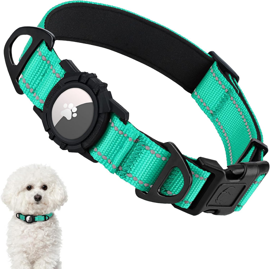 Taglory Reflective AirTag Dog Collar with Waterproof Airtag Holder, Dual D-Rings, Durable Safety Buckle, Adjustable Soft Padded for Medium Dogs Night Walking, Outdoor Tracking, Purple, M - Image 10