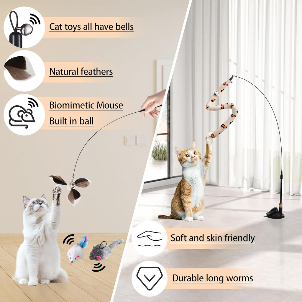 Triangle door hanging clip attachment with elastic string and fluffy mouse toy hanging in a doorway.