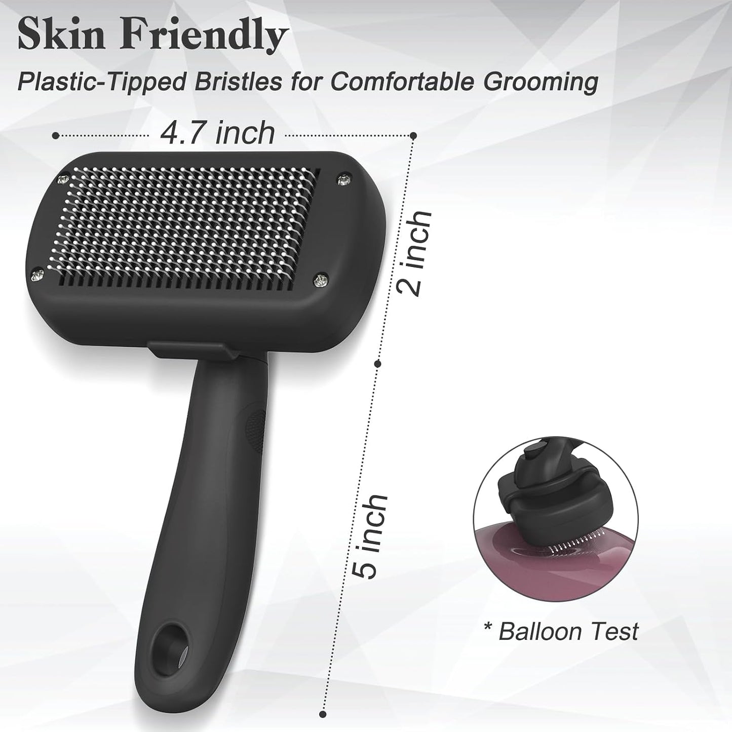 Dipoo black deshedding brush being used on a long haired dog coat for hair removal.