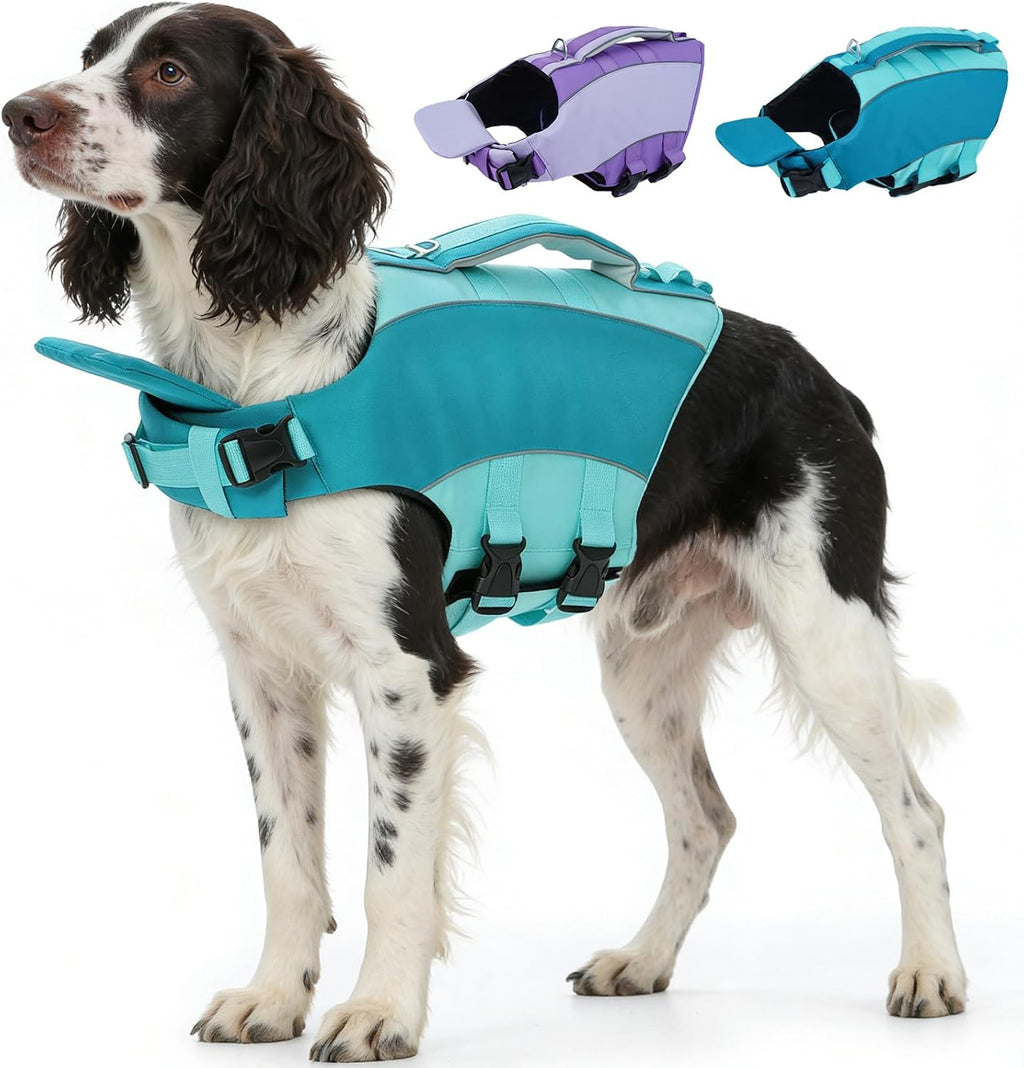 Kuoser Dog Life Jacket, Anti-Choke Head Support Float Dog Life Vest for Swimming Boating, Reflective Pet Swim Suit with Rescue Handle & D-Ring & Chin Float for Dulldog Dachshund, Purple XS - Image 10