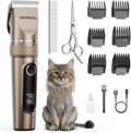 Oneisall quiet cat clippers front view showing the elegant gold finish and digital LED battery display.