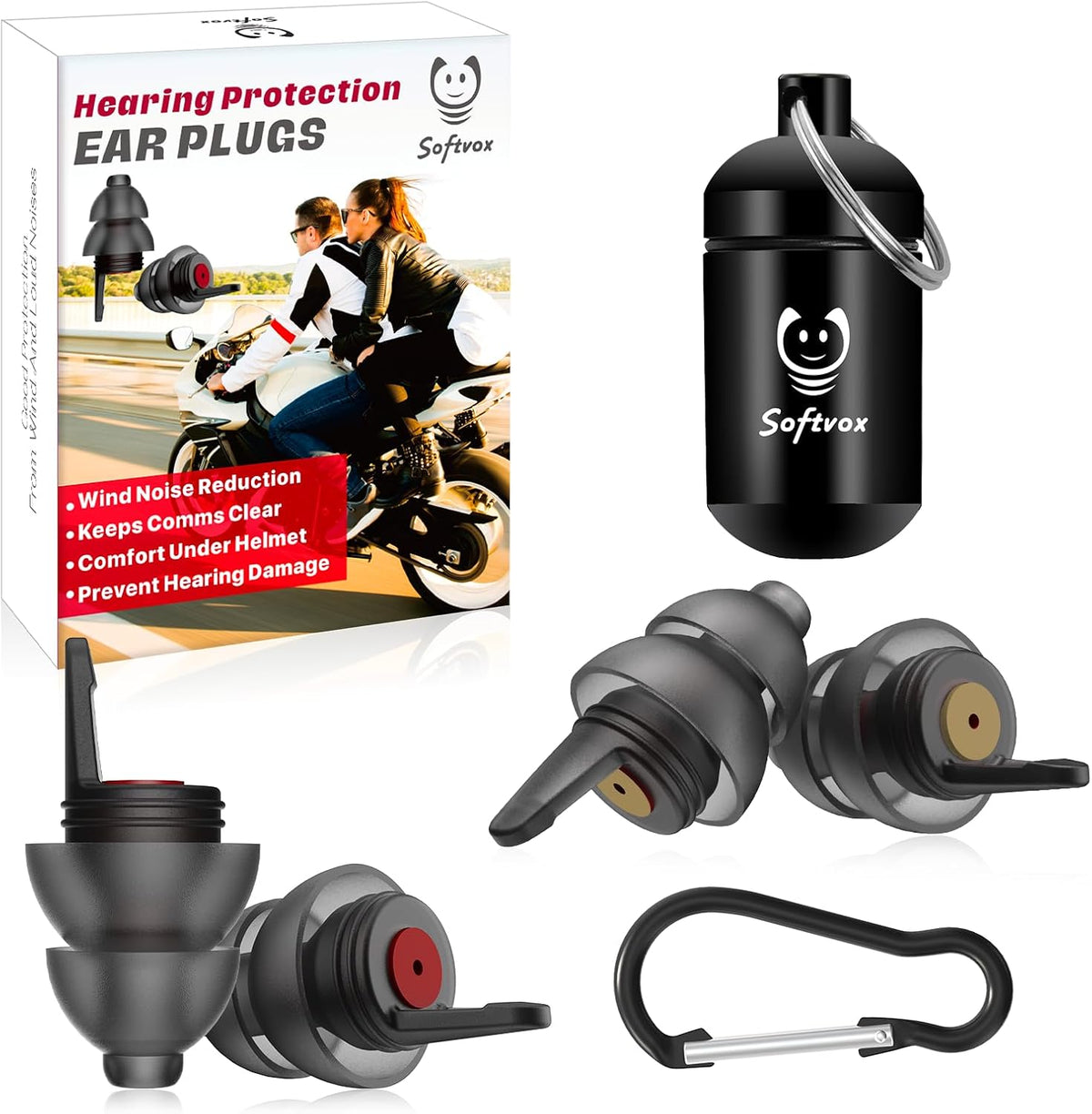 Softvox motorcycle ear plugs front view