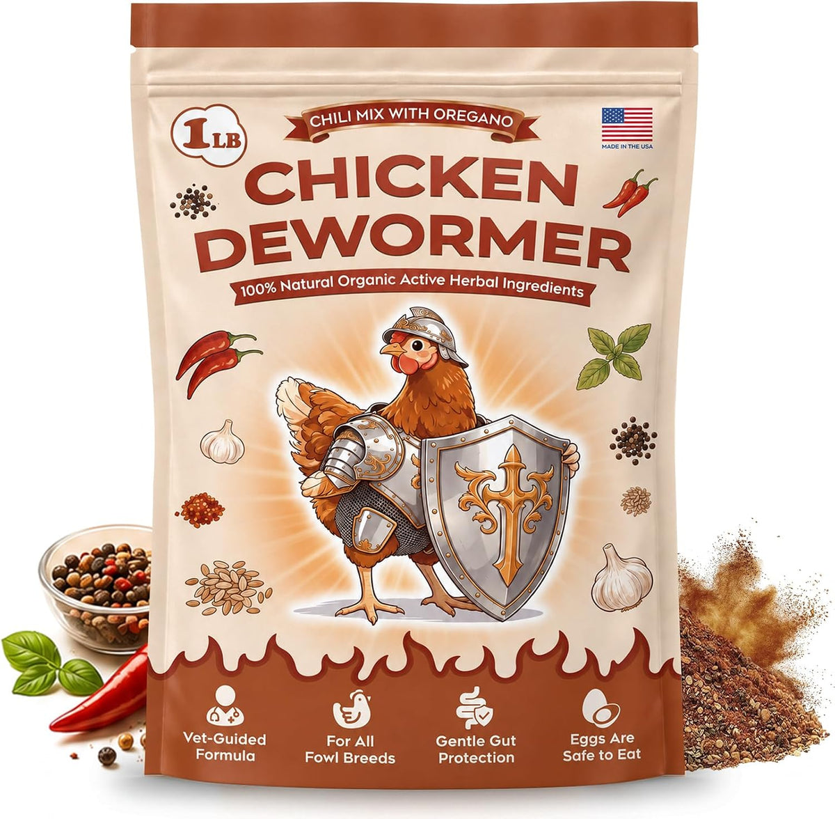Natural Chicken Dewormer Powder, Chili Mix with Oregano for Poultry Supplement,16OZ - Image 1