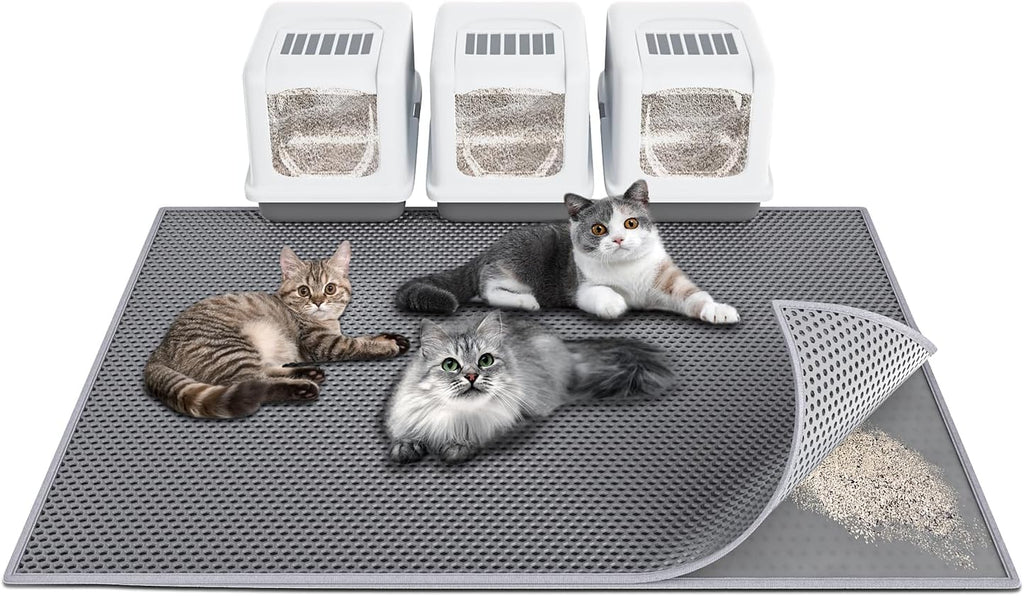 Waretary Cat Litter Box Mat: 36"x 30" Waterproof Kitty Cat Litter Trapping Mat, Easy-clean Double-layer Scatter Control Pad Rug (Grey) - Image 12