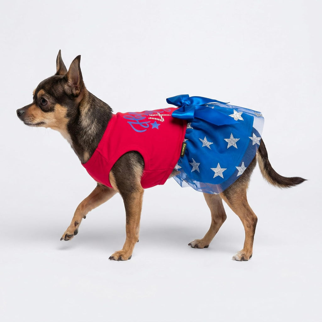Fitwarm 4th of July star pet dress showcasing the sleeveless elastic design