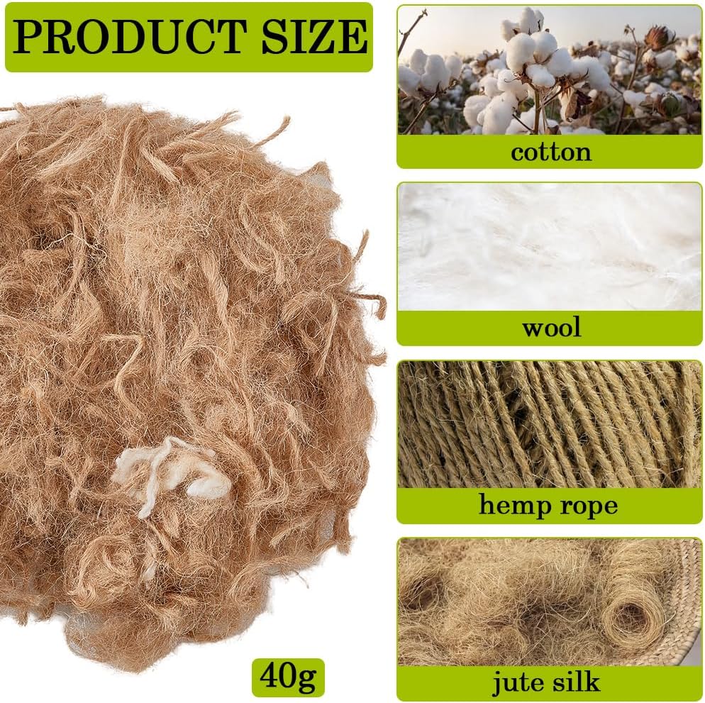 Creatcabin natural jute silk and cotton fibers close up