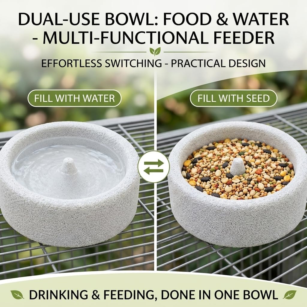 Bird Feeding Bowl with Natural Volcanic Stone, Sturdy Beak Grinding Tray for Cockatiel, Macaw, Budgie, Lovebird and Small Pets - Image 3