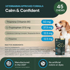 Back label of VetriScience calm and confident formula highlighting active ingredient breakdown