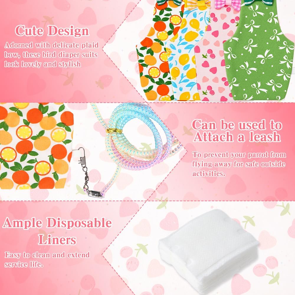 Reusable bird nappy showing pink heart cherry print and adjustable straps