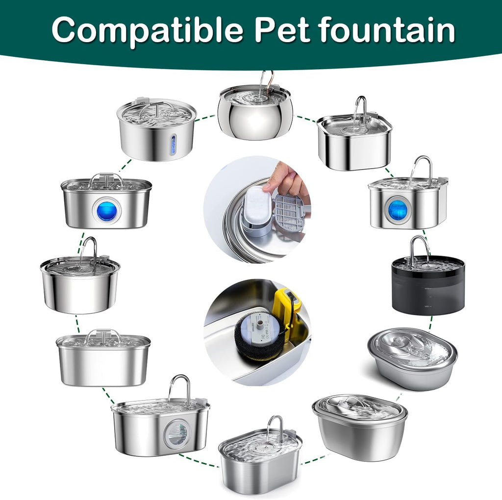 Cat Water Fountain Filter 16Pcs Fit 101oz/3L Stainless Steel Pet Fountain - Image 2