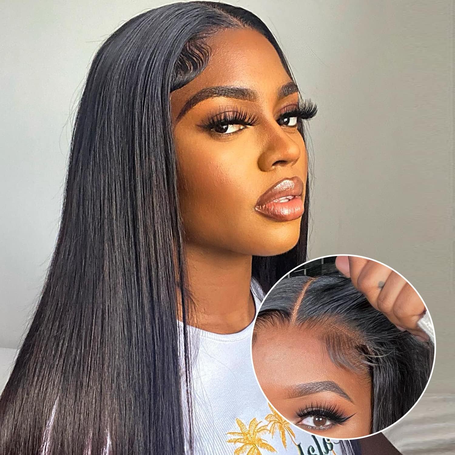 Sdeycui 6x4 HD lace glueless human hair wig front view showing straight black 24 inch style