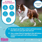 Back label of EQyss pet hydration spray highlighting the silicone free and water based ingredients